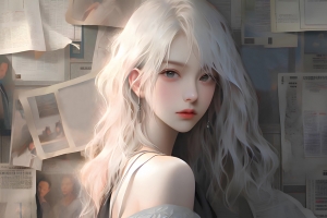 银发动漫女孩报纸墙2880x1800高清电脑壁纸免费下载