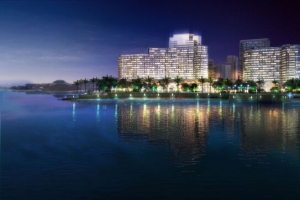 湖边城市夜景海报背景
