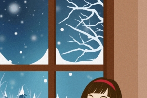 手绘冬季在家喝茶赏雪过冬