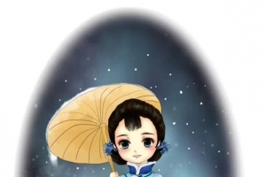国潮汉服民国手绘女子撑伞元素
