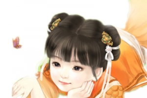 绿衣小孩子女子古风立绘