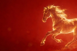 金色骏马马年新年红色背景3440x1440高清带鱼屏壁纸免费下载