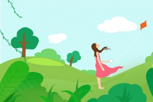 春天卡通放风筝高清PNG透明背景设计素材免费下载