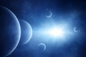 蓝底星空星球海报背景