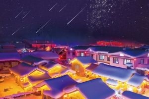 简约手绘中国雪乡创意海报