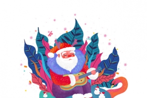 手绘圣诞老人树桩元素图
