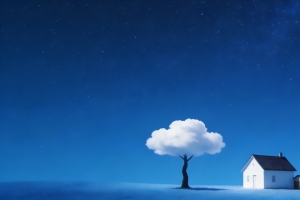 星空 小屋 小树 简单风景3440x1440带鱼屏壁纸