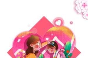 母女手绘植物装饰元素图