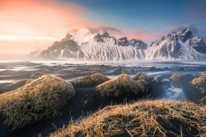 冰岛,山,日落,大自然风景,4K壁纸