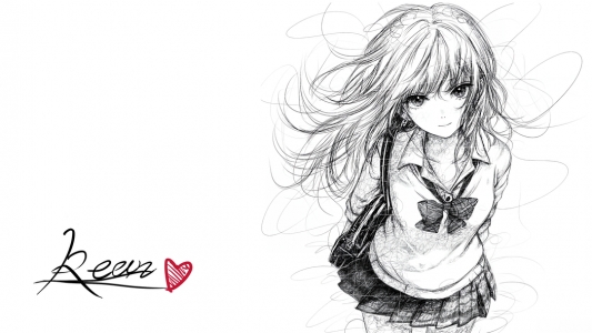 铅笔画女孩 长发 蝴蝶结 4k动漫壁纸