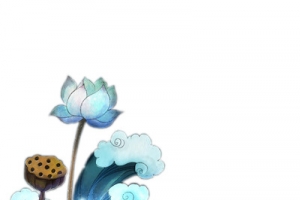 蓝色手绘花朵祥云png素材