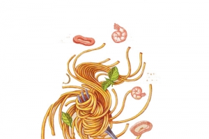 叉子吃面手绘画素材图片