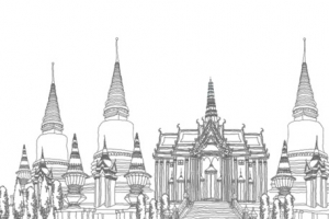 线描泰国寺庙