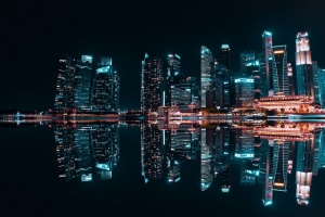 夜城 建筑 倒影 湖泊 摩天大楼 灯光 电力 4k壁纸 3840x2160