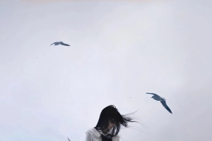 唯美 海边美女 海鸥 4k手机壁纸竖屏