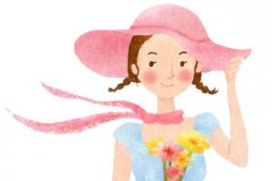 矢量母亲节卡通拿花女孩插画1