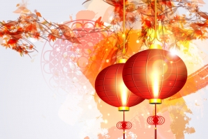 中国风灯笼新年快乐字体背景素材