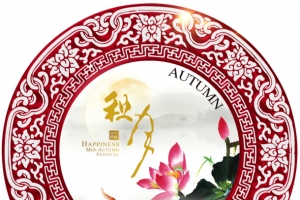 红色荷塘月色圆盘中国风中秋