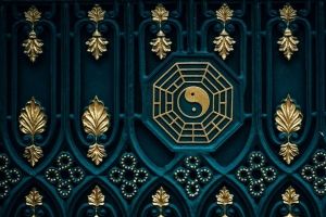 阴阳 佛教 元素 大门 金色 4k壁纸 3840x2160