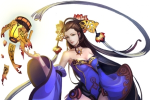 手绘游戏人物蓝衣灯笼美女