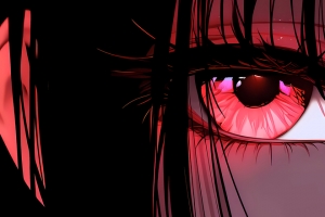 红色眼睛动漫女孩 3440x1440带鱼屏壁纸