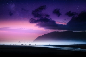 海滩星光灿烂的日落4k风景壁纸