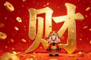 可爱财神送元宝 大大财字 钱雨 全屏4K壁纸