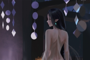 唯美回眸女孩长发露背3440x1440带鱼屏动漫壁纸
