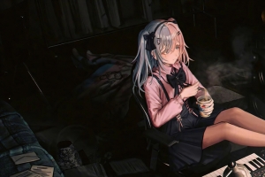 房间 女孩 面条 电脑桌 3440x1440动漫带鱼屏壁纸