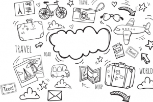世界旅游日简笔画手绘矢量元素