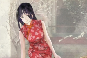 国潮汉服民国手绘美女元素