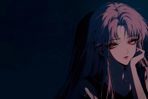 楪祈 粉发 红瞳 暗黑系 3440x1440带鱼屏壁纸