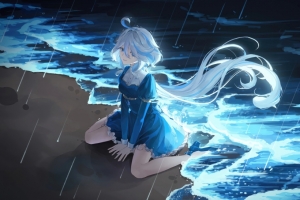 晚上 海边 海滩 少女 5k壁纸