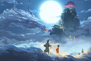 苍龙抱月 神话风景 3200x2000分辨率壁纸
