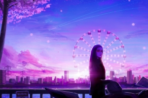 女孩 城市 摩天轮 唯美 找到你 4k动漫壁纸