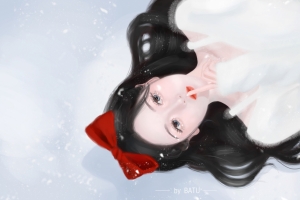 雪地 蝴蝶结 女孩4k动漫壁纸