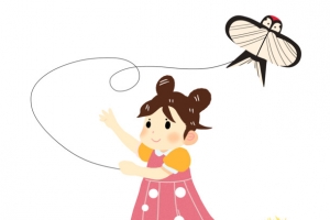 重阳节放纸鸢的女孩手绘素材