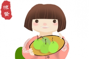 手绘惊蛰吃梨子