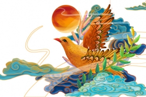 国潮喜鹊手绘插画