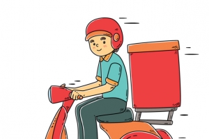 彩绘外卖送餐员设计矢量图