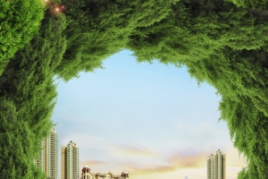 绿树环绕风景背景素材