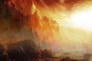 手绘红色梦幻天空美景场景banner