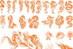 中国龙西方龙剪影纹身矢量图