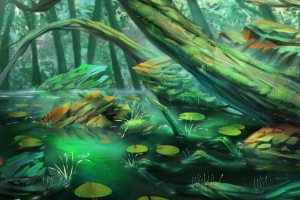 沼泽 树木 石头 森林 艺术 4k壁纸 3840x2160