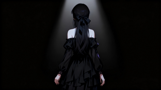 蒙眼美女 背影 光影 暗色系 黑色背景4K壁纸