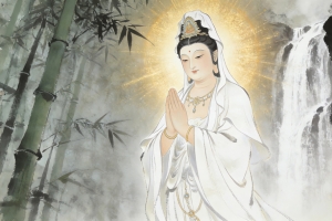 观音菩萨 双手合十 竹子 水墨画 4K壁纸