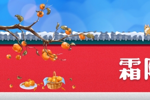 霜降手绘柿子树枝装饰背景图