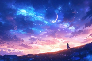 梦幻星空下的女孩2880x1800电脑壁纸