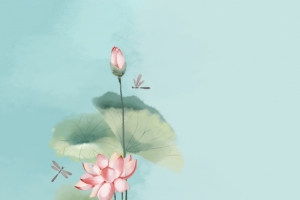 手绘国风荷花夏日背景图