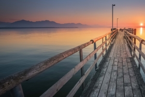 唯美夕阳木道栈3440x1440风景壁纸